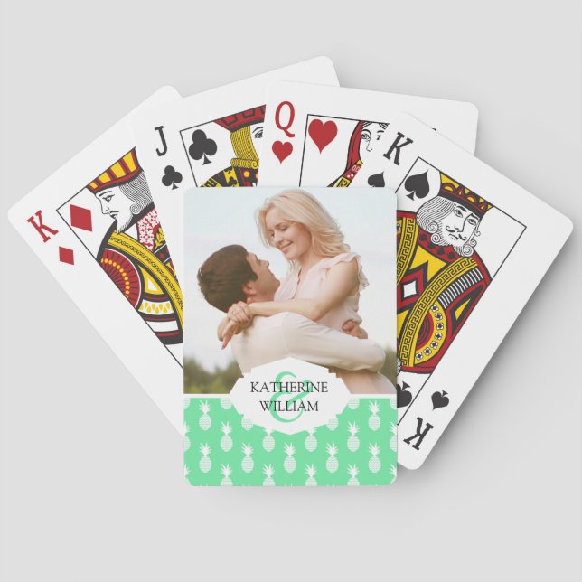 Add Your Name | Pineapple Mint Pattern Playing Cards (Back)