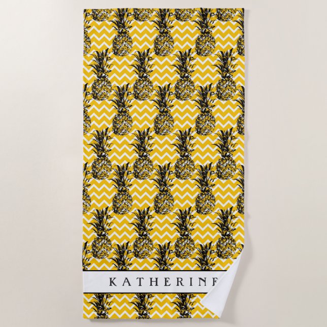 Add Your Name | Pineapple Zigzags Beach Towel (Front)