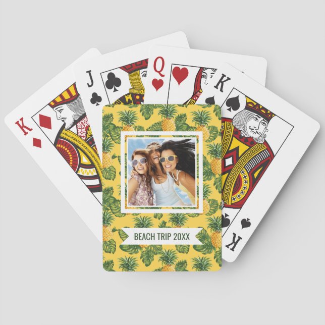 Add Your Name | Pineapples & Tropical Leaves Playing Cards (Back)