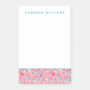 Add Your Name Pink Dental Pattern Post-it Notes