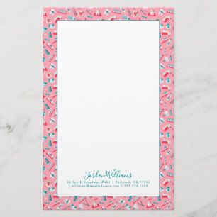 Add Your Name   Pink Dental Pattern Stationery