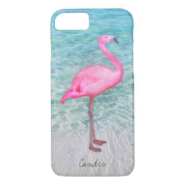 Add Your Name Pink Flamingo Tropical Beach Modern Case-Mate iPhone Case (Back)