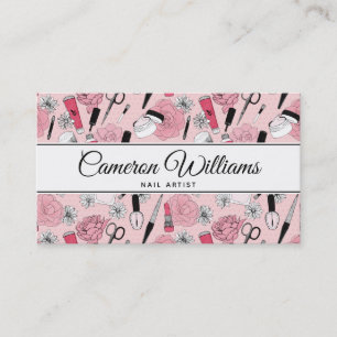 Add Your Name   Pink Floral Beauty Products Business Card