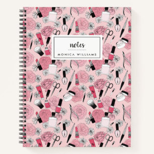 Add Your Name   Pink Floral Beauty Products Notebook