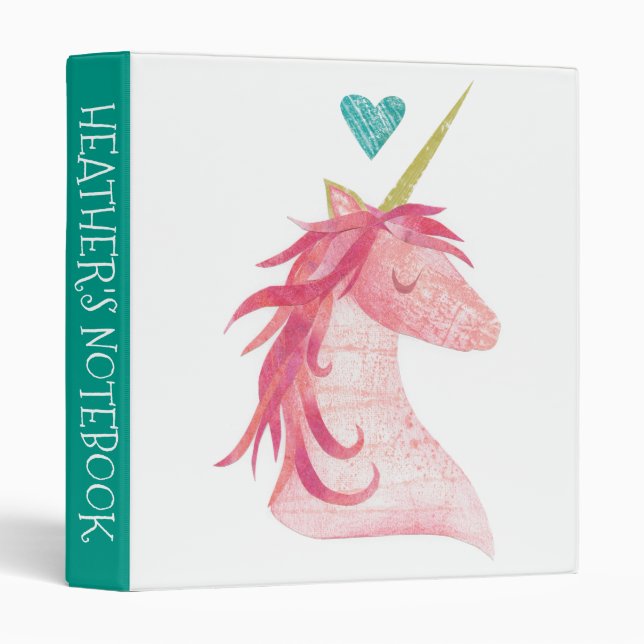 Add Your Name | Pink Unicorn Magic with Heart Binder (Front/Spine)