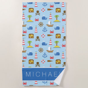 Add Your Name   Pixel Sea Art Pattern Beach Towel