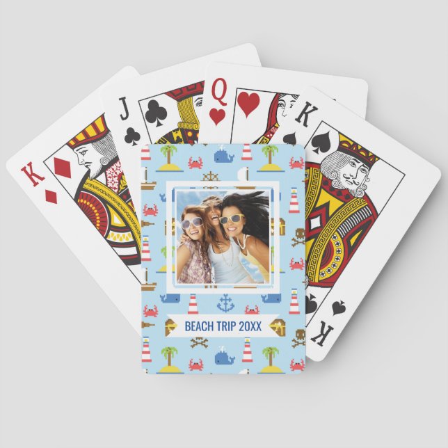 Add Your Name | Pixel Sea Art Pattern Playing Cards (Back)