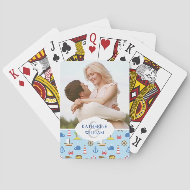 Add Your Name | Pixel Sea Art Pattern Playing Cards (Back)