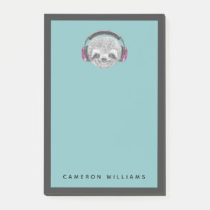 Add Your Name   Portrait Of Sloth Headphones Post-it Notes