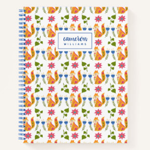 Add Your Name Pretty Pastel Foxy Floral Pattern Notebook