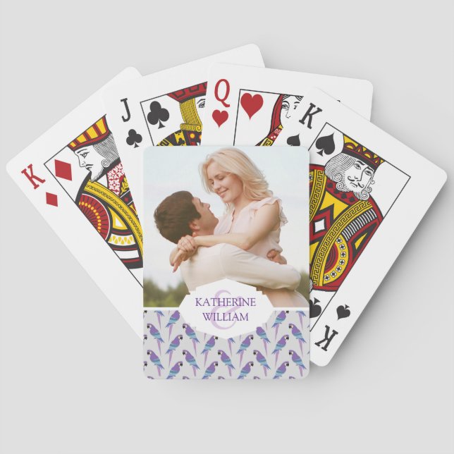 Add Your Name | Purple Parrots Playing Cards (Back)