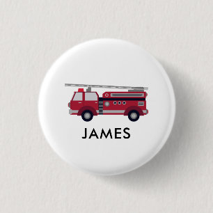 Add Your Name Red Fire truck Personalised 1 Inch Round Button