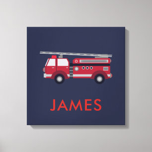 Add Your Name Red Fire truck Personalised Canvas Print