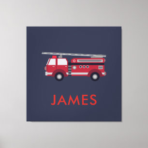 Add Your Name Red Fire truck Personalised Canvas Print