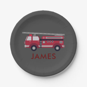 Add Your Name Red Fire truck Personalised Paper Plate