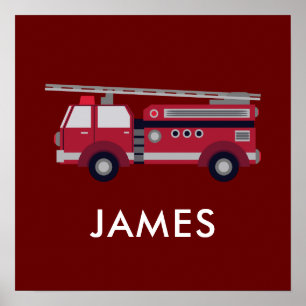 Add Your Name Red Fire truck Personalised Poster