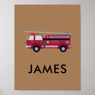 Add Your Name Red Fire truck Personalised  Poster