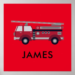 Add Your Name Red Fire truck Personalised  Poster