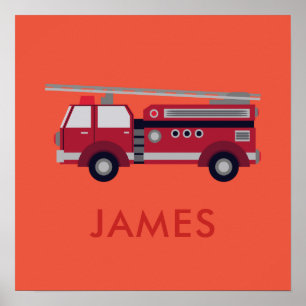 Add Your Name Red Fire truck Personalised  Poster