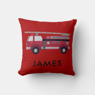 Add Your Name Red Fire truck Personalised Throw Pillow