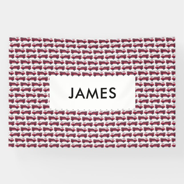 Add Your Name Red Fire truck Personalized Banner (Horizontal)
