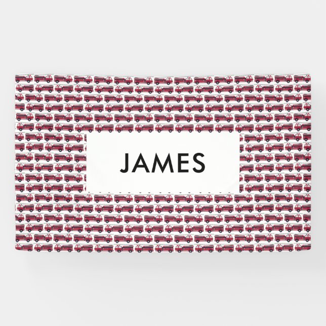 Add Your Name Red Fire truck Personalized Banner (Horizontal)