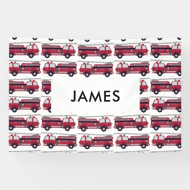 Add Your Name Red Fire truck Personalized Banner (Horizontal)