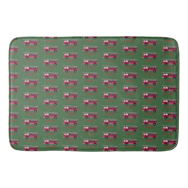 Add Your Name Red Fire truck Personalized Bath Mat (Front)