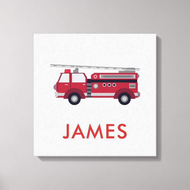 Add Your Name Red Fire truck Personalized Canvas Print (Front)