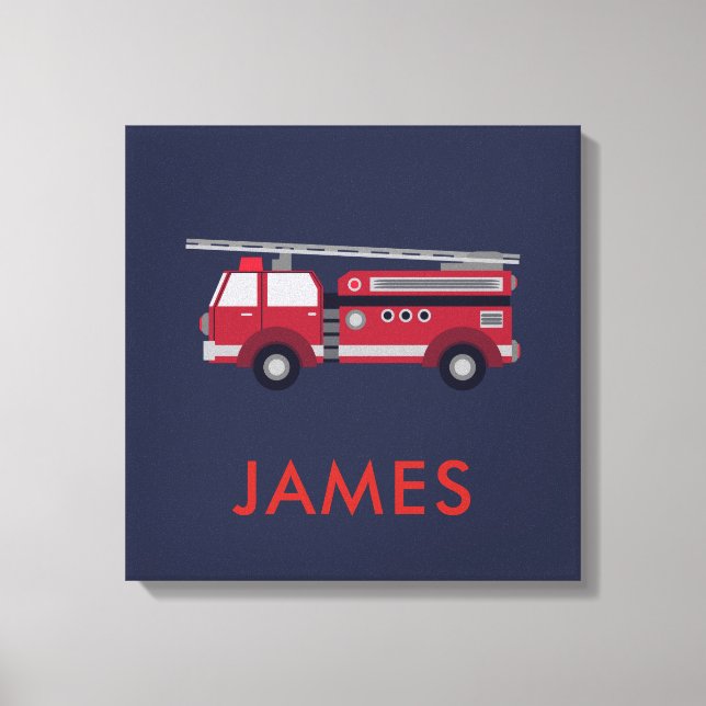 Add Your Name Red Fire truck Personalized Canvas Print (Front)