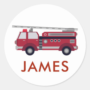 Add Your Name Red Fire truck Personalized Classic Round Sticker