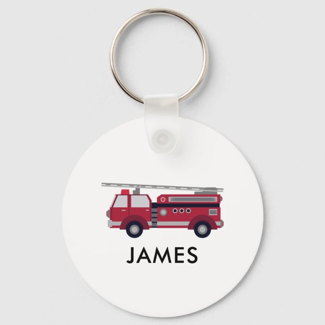 Add Your Name Red Fire truck Personalized Keychain (Front)