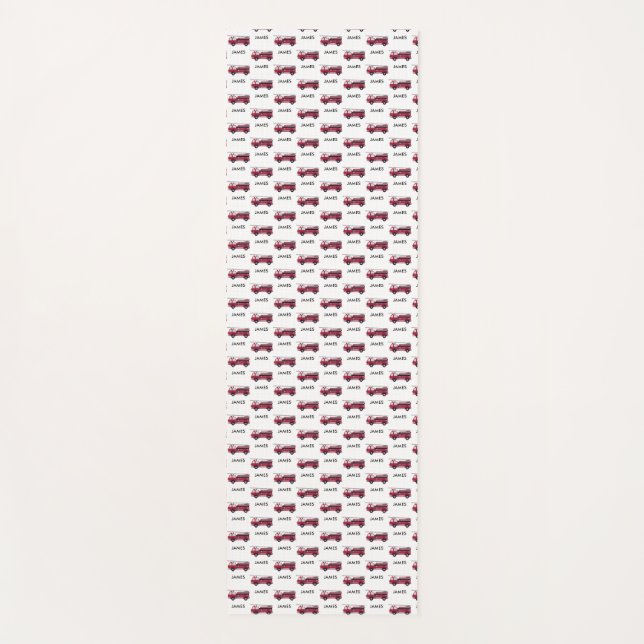 Add Your Name Red Fire truck Personalized Kids Yoga Mat (Front)