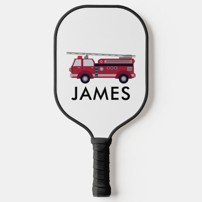 Add Your Name Red Fire truck Personalized Pickleball Paddle (Front)