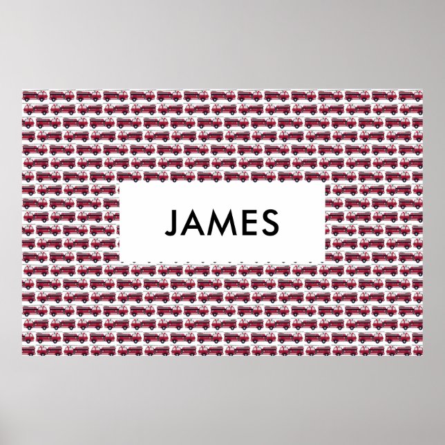 Add Your Name Red Fire truck Personalized Poster (Front)