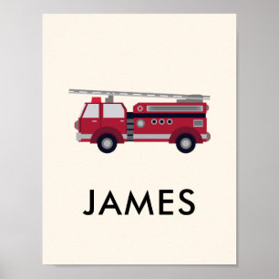 Add Your Name Red Fire truck Personalized Poster