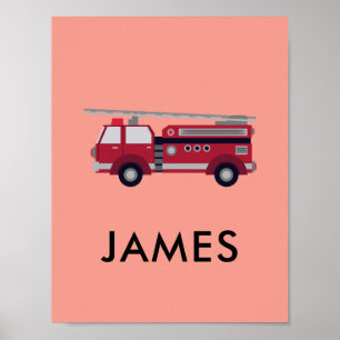 Add Your Name Red Fire truck Personalized  Poster