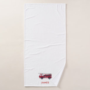 Add Your Name Red Fire truck Personalized  Poster Bath Towel Set