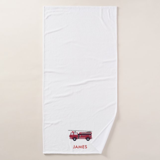 Add Your Name Red Fire truck Personalized  Poster Bath Towel Set (Bath Towel)