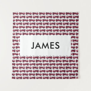 Add Your Name Red Fire truck Personalized Tapestry