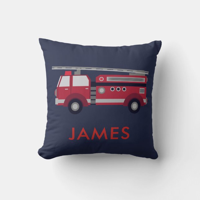 Add Your Name Red Fire truck Personalized Throw Pillow (Front)