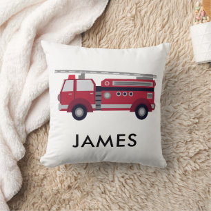 Add Your Name Red Fire truck Personalized Throw Pillow