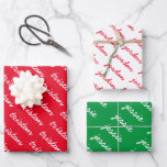 Add-Your-Name Red White and Green Christmas  Wrapping Paper Sheet<br><div class="desc">This gift wrap has three different colour options:.Red background with a repeating name in white, white background with a repeating name in red, and a green background with a repeating name in white. You can personalize with three different names so each person has their own colour to identify their gifts....</div>