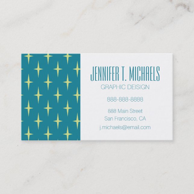 Add Your Name | Retro Atomic Age Star Pattern Business Card (Front)