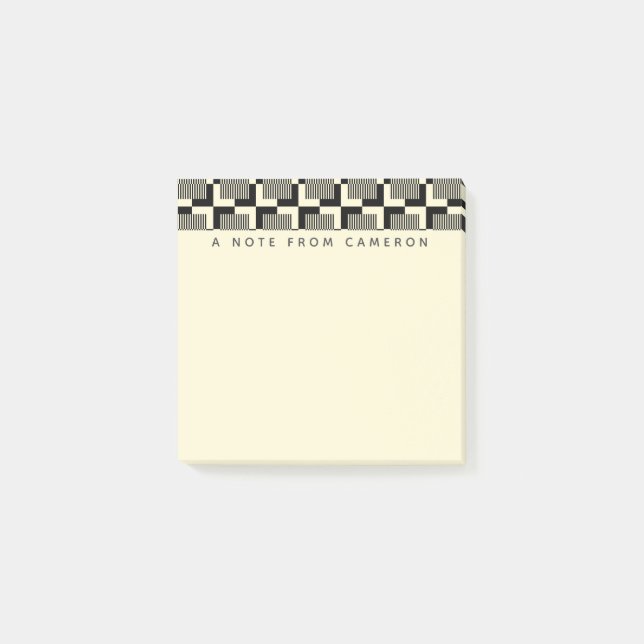 Add Your Name | Retro Black & Tan Pattern Post-it Notes (Front)