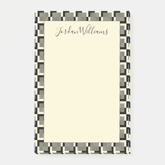 Add Your Name | Retro Black & Tan Pattern Post-it Notes (Front)