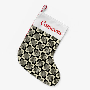 Add Your Name Retro Black & Tan Pattern Small Christmas Stocking