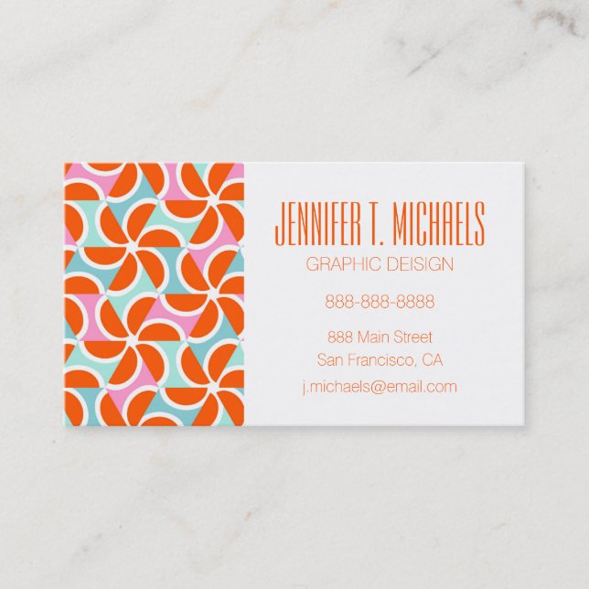 Add Your Name | Retro Orange Wedge Pattern Business Card (Front)