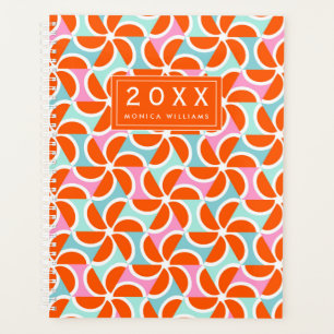 Add Your Name   Retro Orange Wedge Pattern Planner