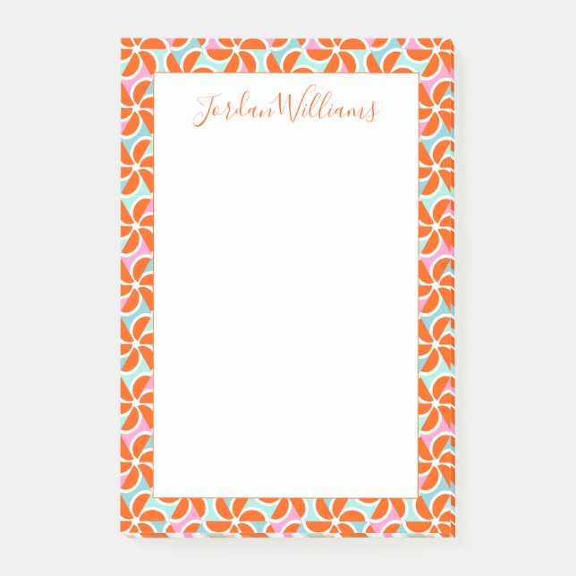 Add Your Name | Retro Orange Wedge Pattern Post-it Notes (Front)